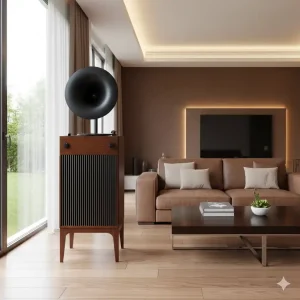 گرامافون والتر 300 4 کاره قهوهای شیپور مشکی 16 گرامافون والتر مدل 300 4کاره